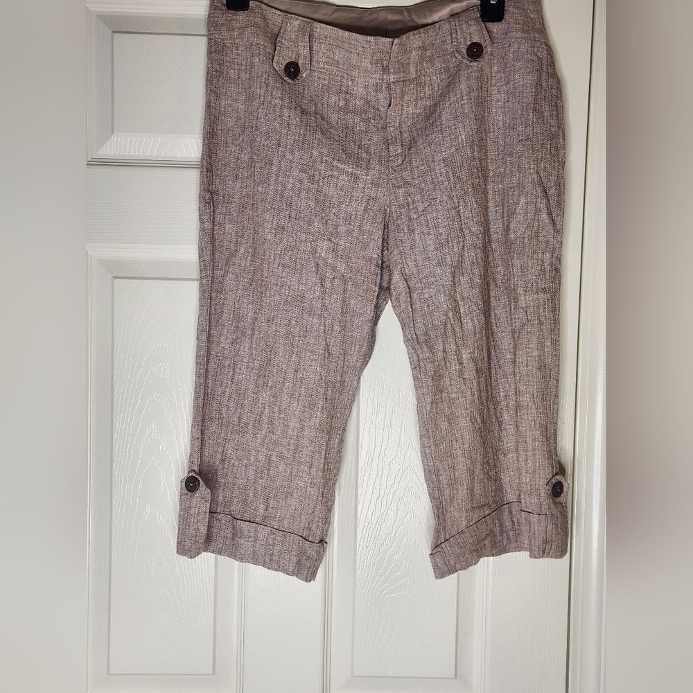 Heart Soul 13 Beige Pale Taupe LINEN Blend Belt Loops Zipper Women’s Capri